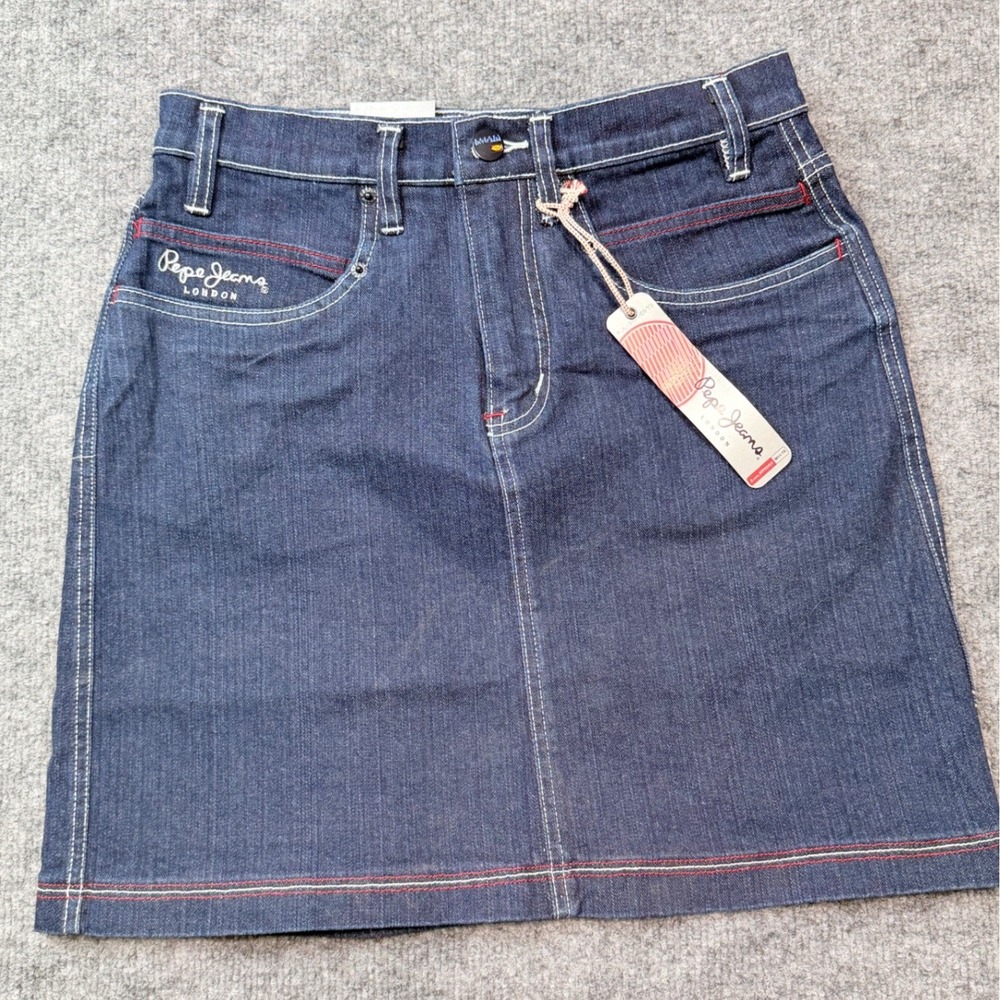 Vintage Y2K Pepe Jeans‎ London Women Denim Skirt Size Small White Red Stitch NEW
